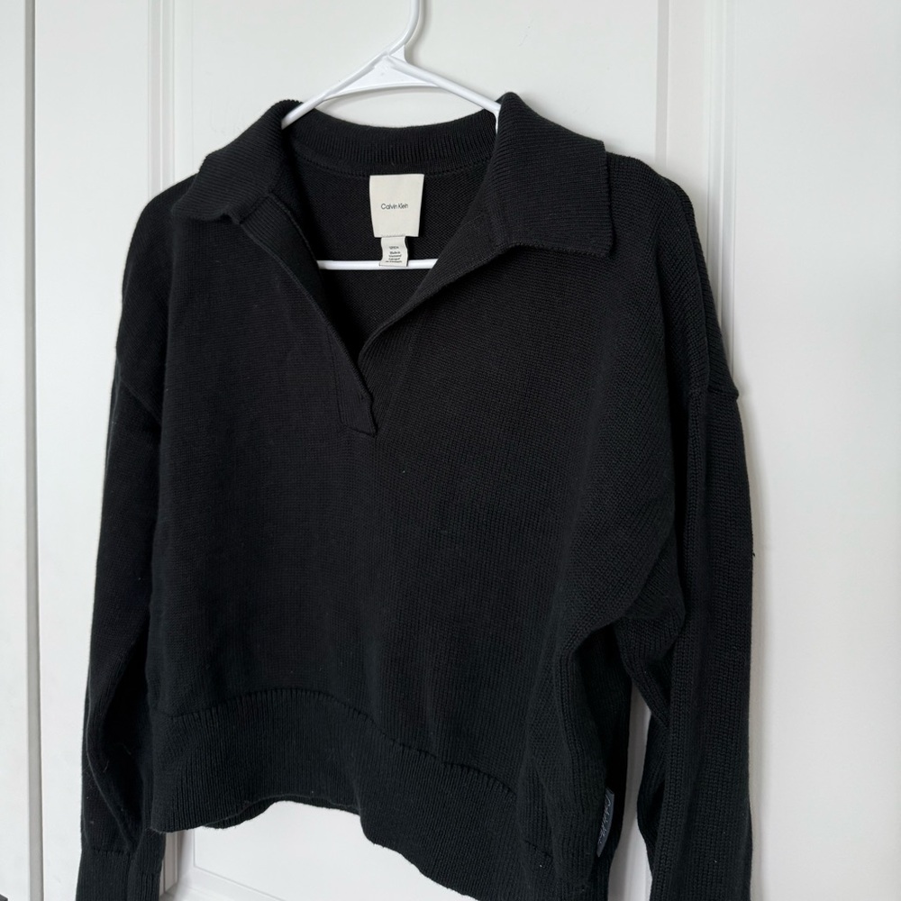 Calvin Klein Black Cotton Polo Sweater